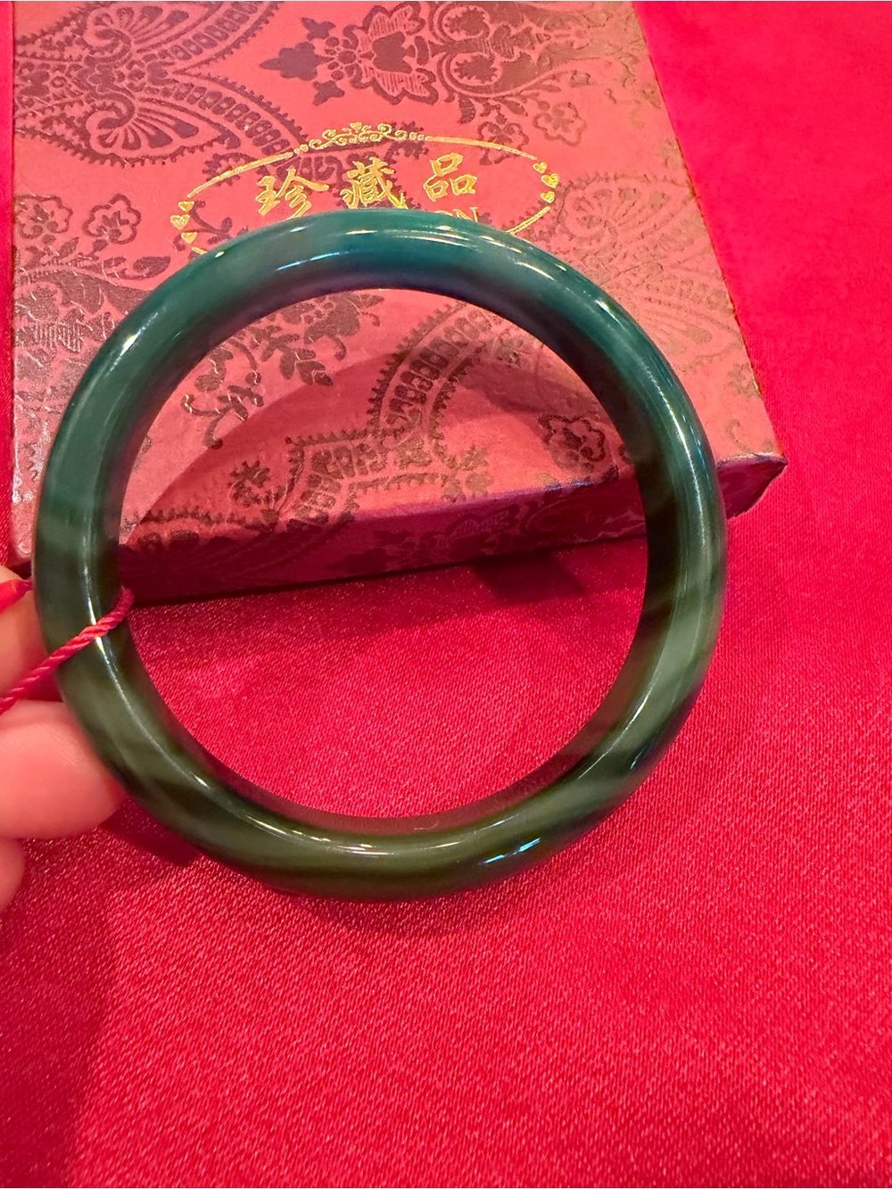 Dark Green Stone Bangle Bracelet
